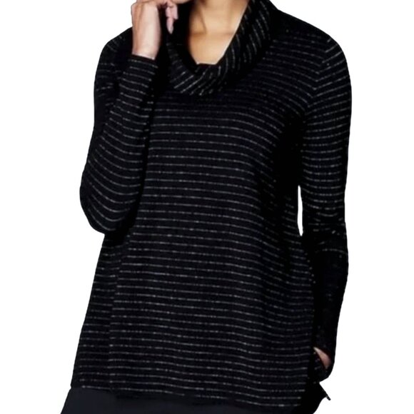 J. Jill Wearever Collection Cowl Neck Tunic Sweater Black Silver Size M - NWOT - Picture 1 of 7
